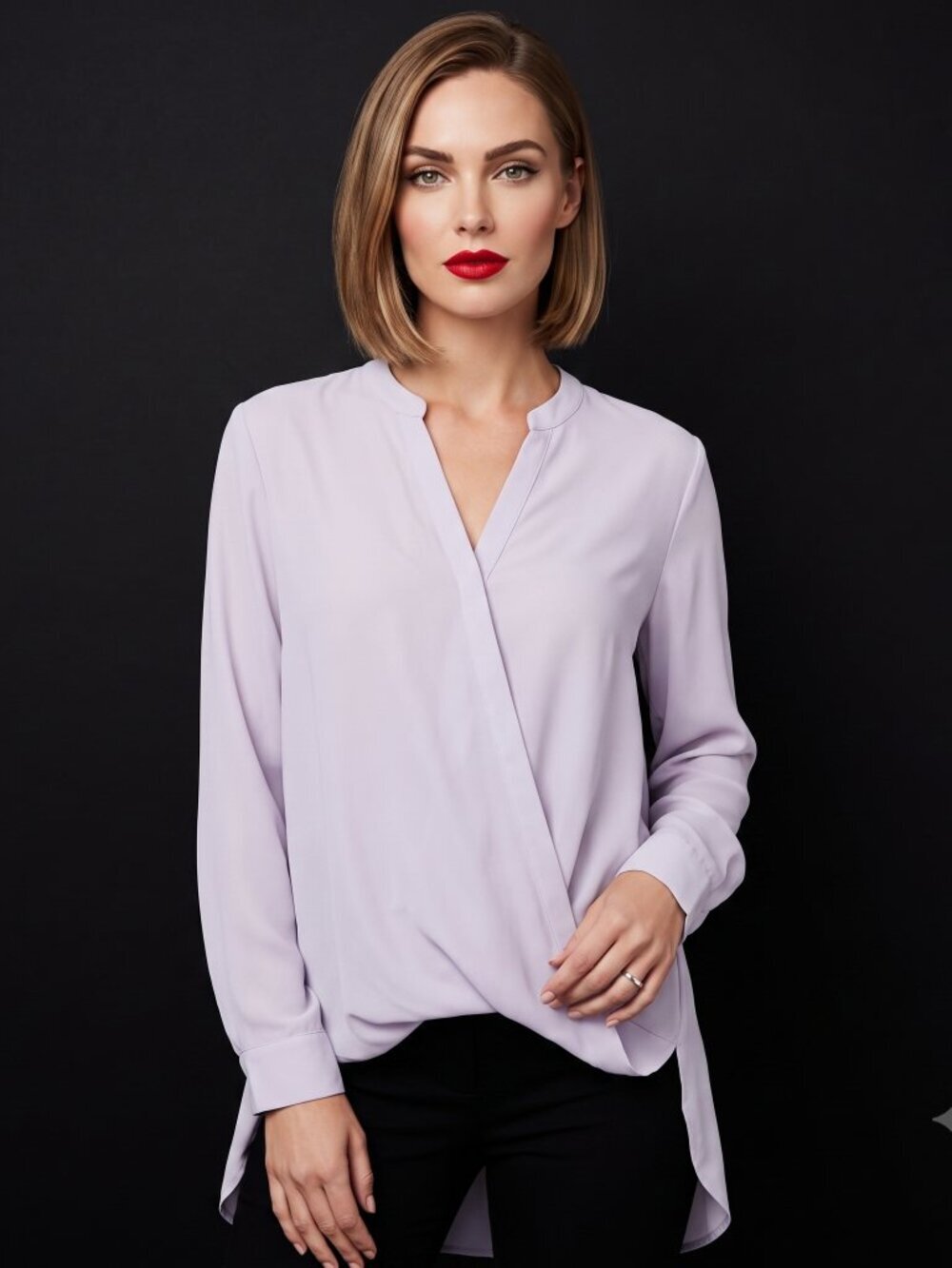 Maison d' Amelie top Shirt Blouse Top Wrap Pale Lavender Lilac Size Large